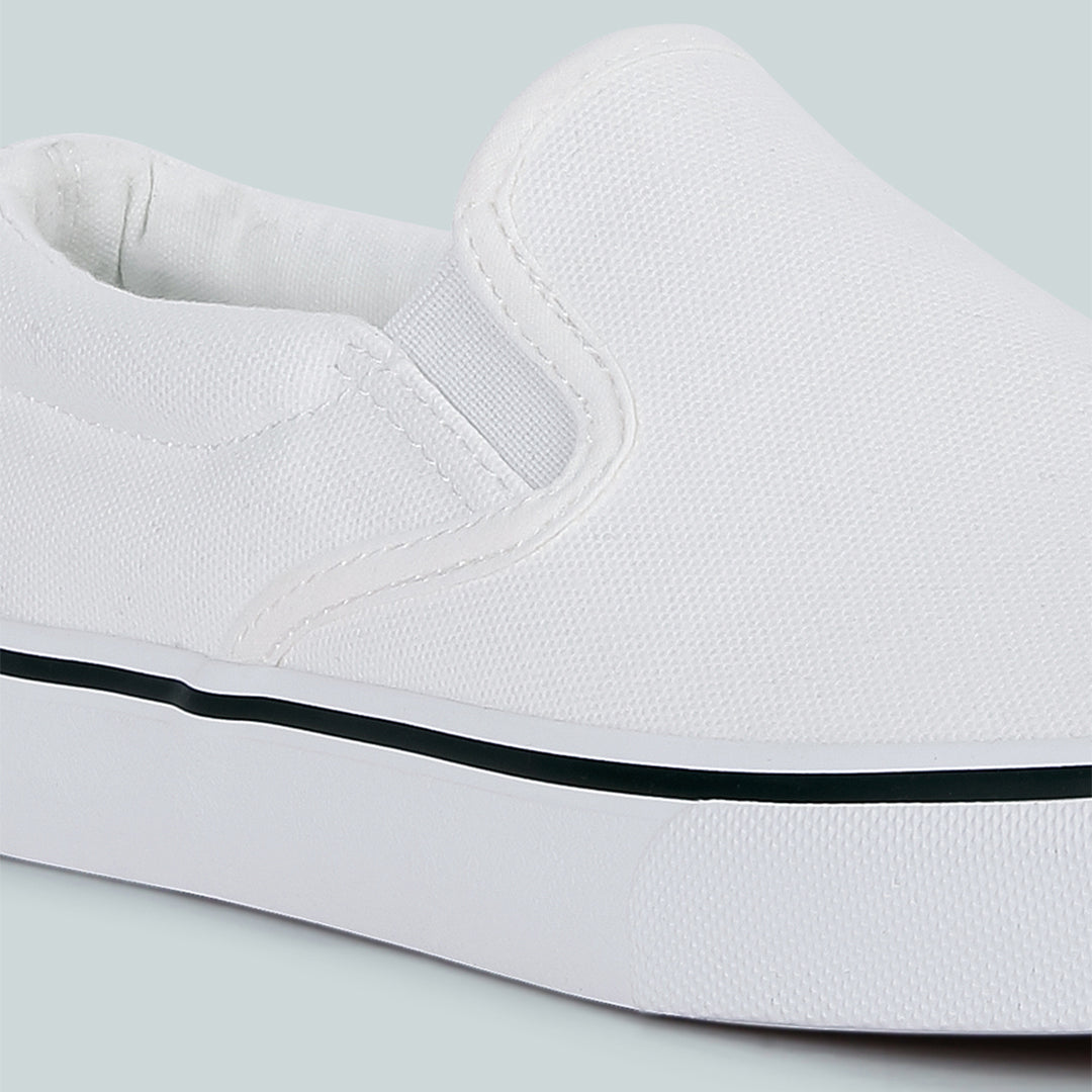 White Slip On Canvas Sneakers