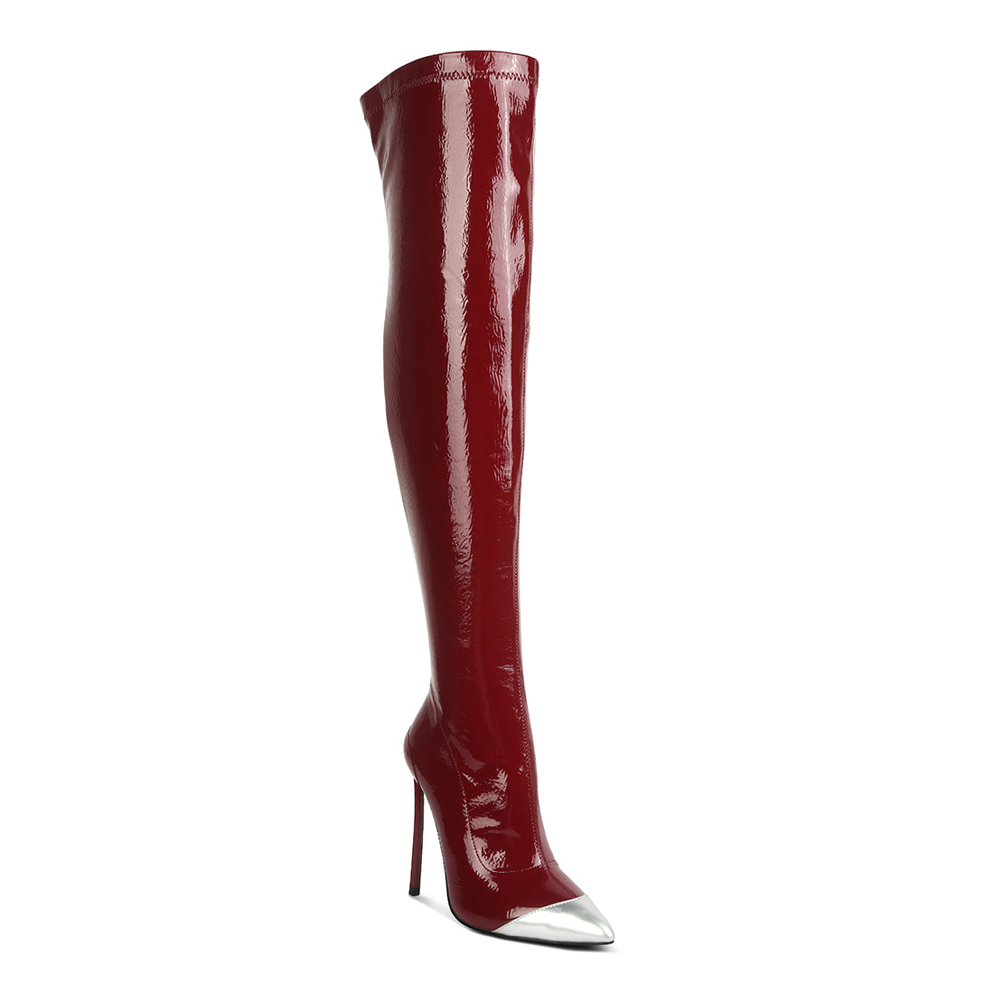 chimes high heel patent long boots#color_burgundy