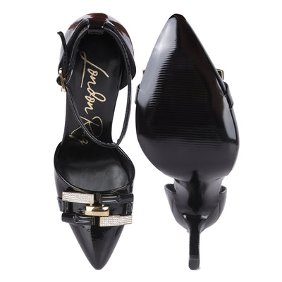 mocktail diamante buckle patent stiletto sandals#color_black