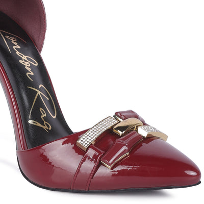 mocktail diamante buckle patent stiletto sandals#color_burgundy