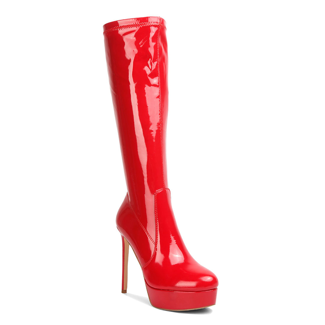 high heeled stretch patent calf boots#color_red