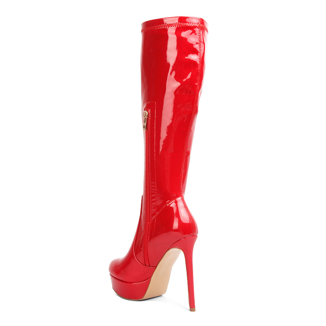 high heeled stretch patent calf boots#color_red