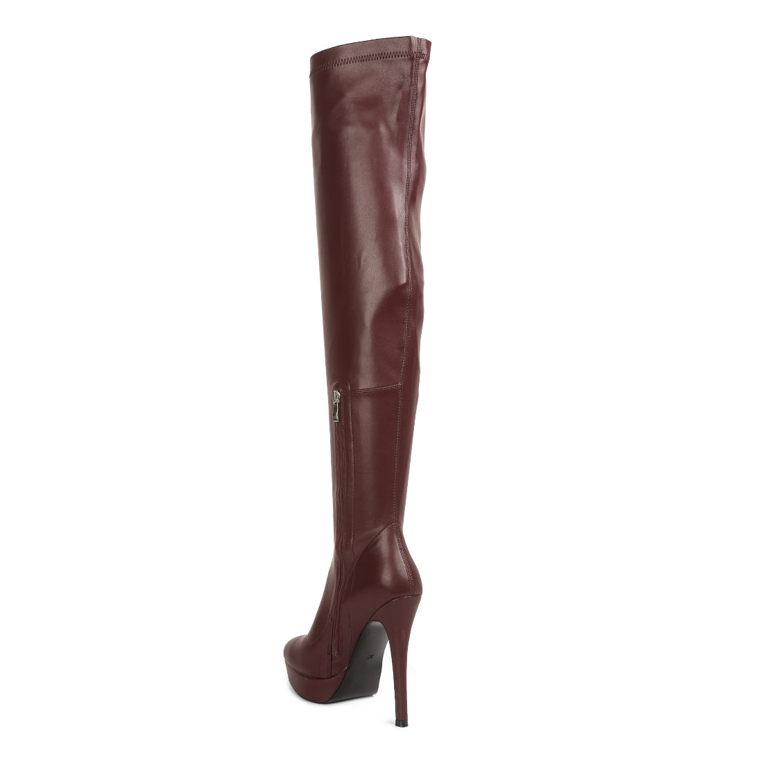 stretch high heeled long boots#color_burgundy
