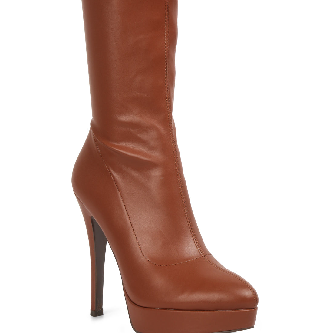 stretch high heeled long boots#color_tan