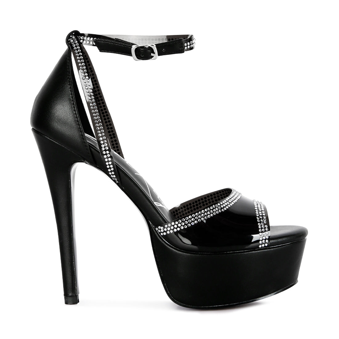 cinderella diamante detail stiletto platform sandals#color_black