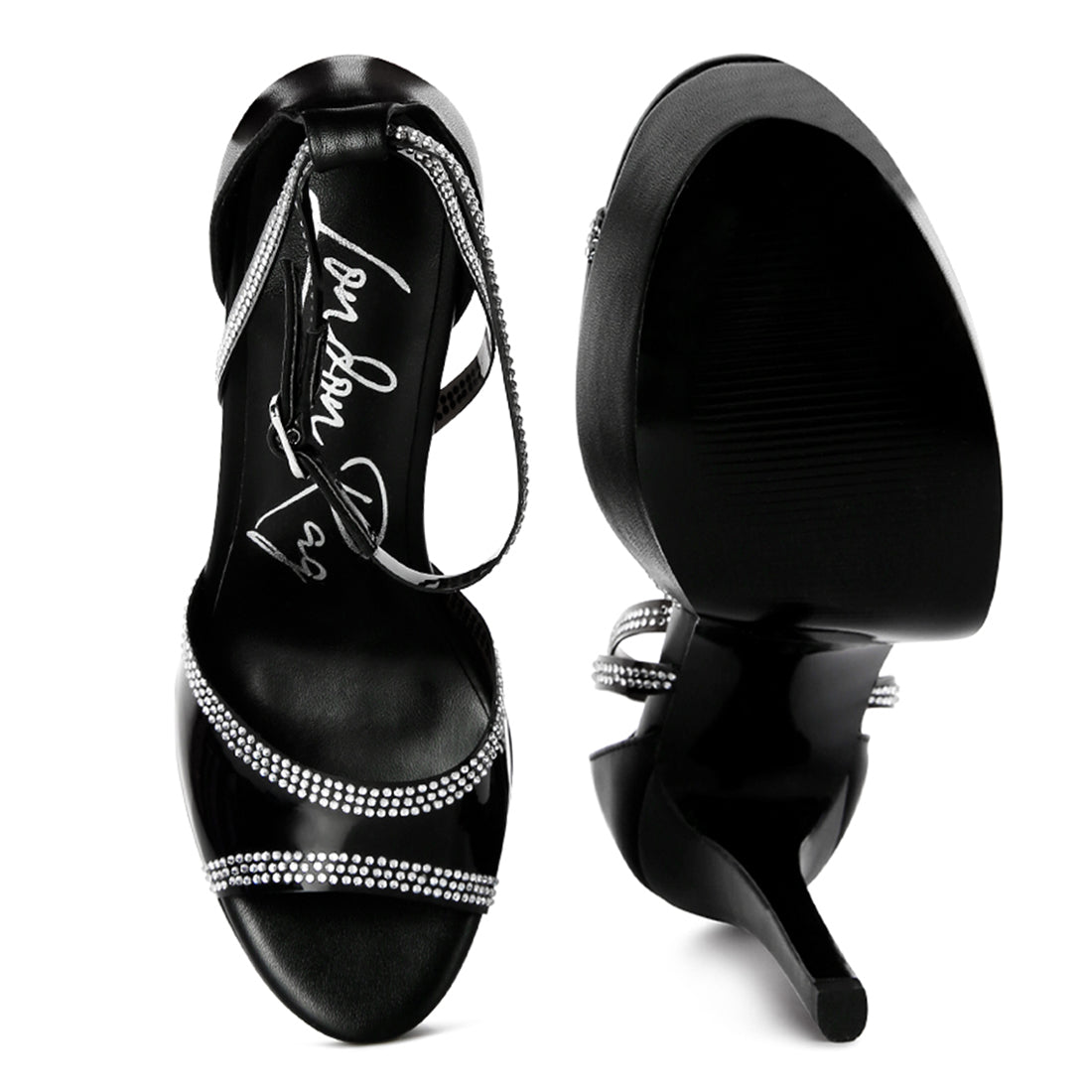 cinderella diamante detail stiletto platform sandals#color_black