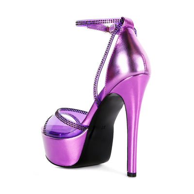 cinderella diamante detail stiletto platform sandals#color_purple