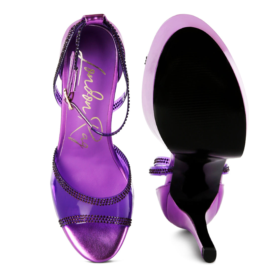 cinderella diamante detail stiletto platform sandals#color_purple