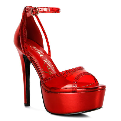 cinderella diamante detail stiletto platform sandals#color_red