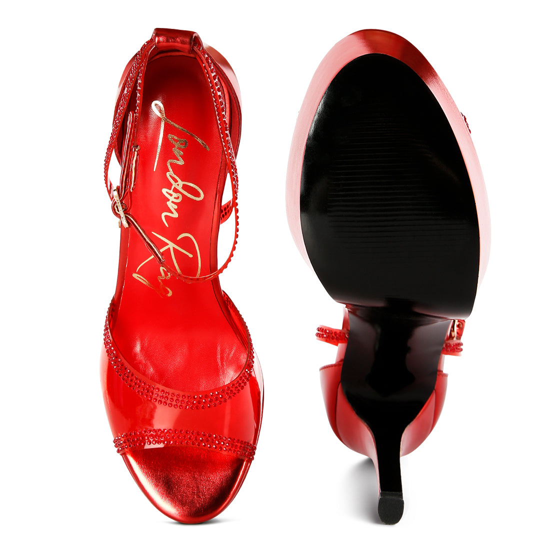 cinderella diamante detail stiletto platform sandals#color_red