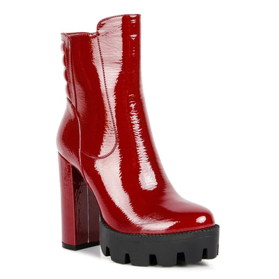 collared patent high heeled ankle boot#color_burgundy