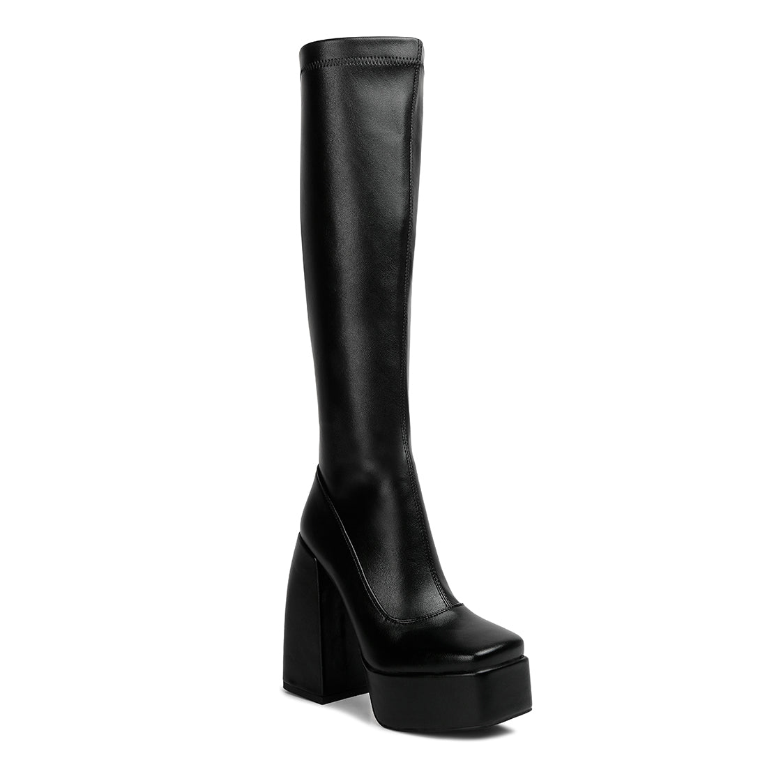 fanning high platform block heeled long boots#color_black