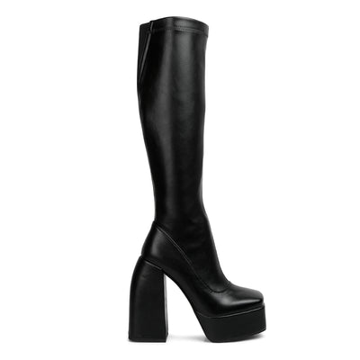 fanning high platform block heeled long boots#color_black