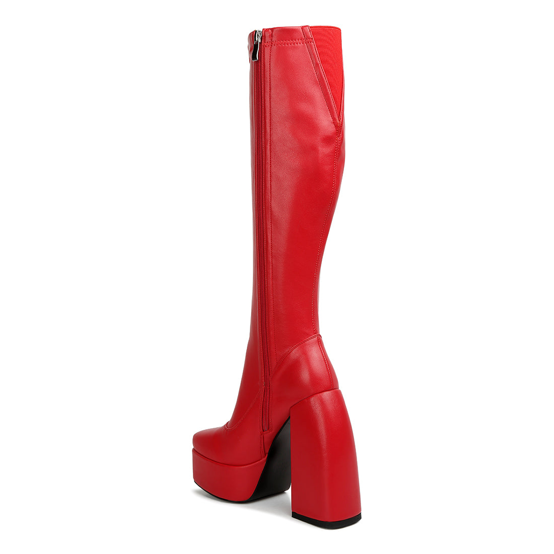 fanning high platform block heeled long boots#color_red