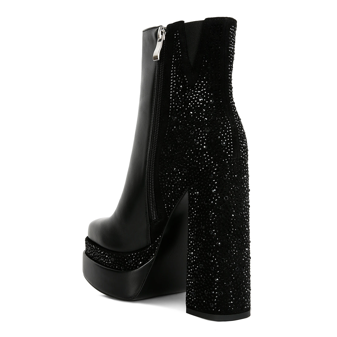 dryday diamante zip up block heel boots#color_black