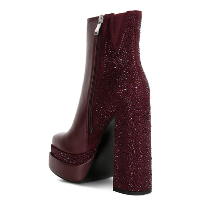 dryday diamante zip up block heel boots#color_burgundy