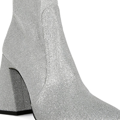 hustlers shimmer block heeled ankle boots#color_silver