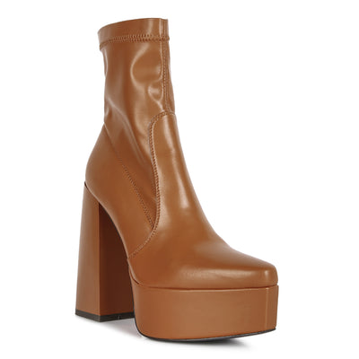 Tan Whippers Patent Pu High Platform Ankle Boots