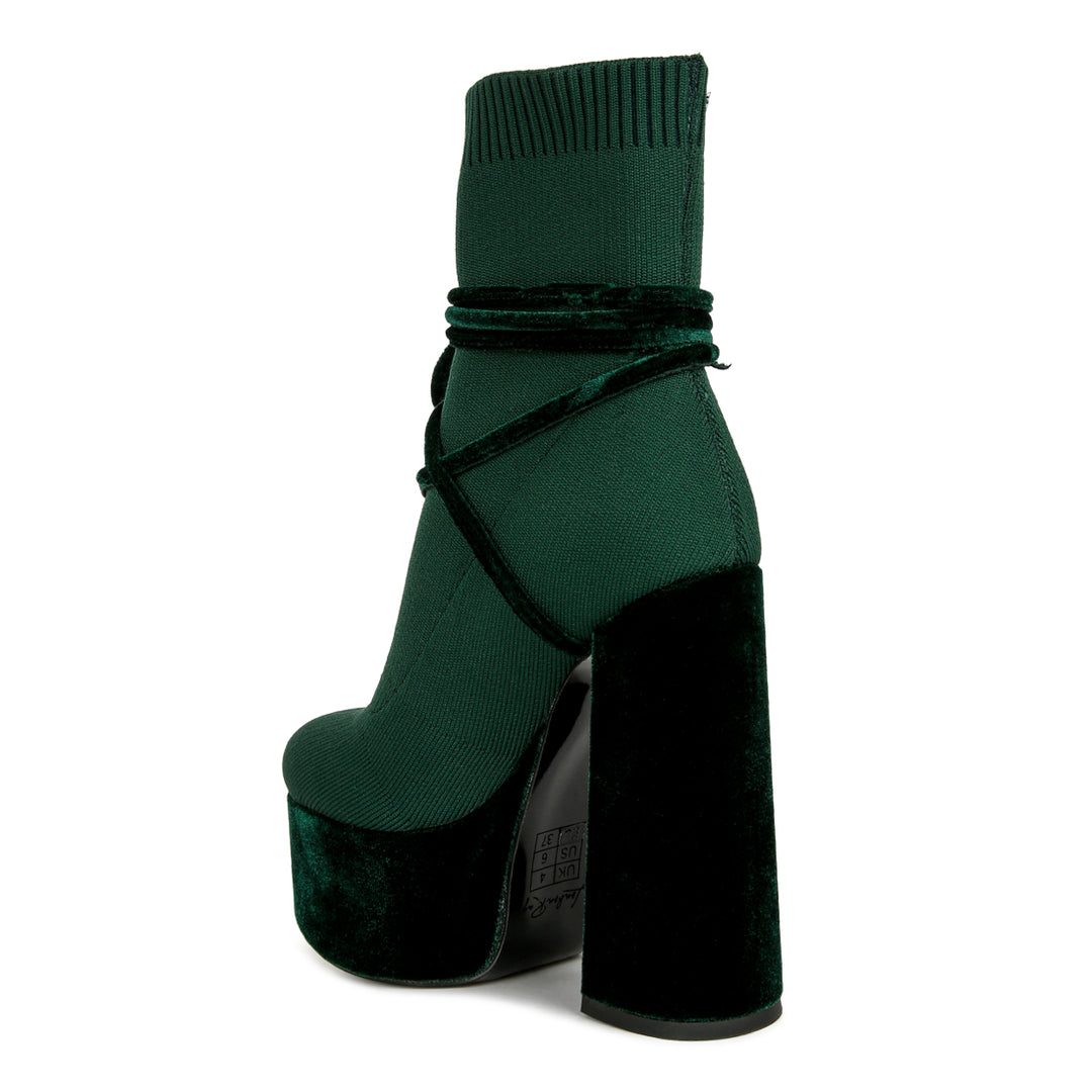 women high heeled velvet knitted boot#color_olive-green
