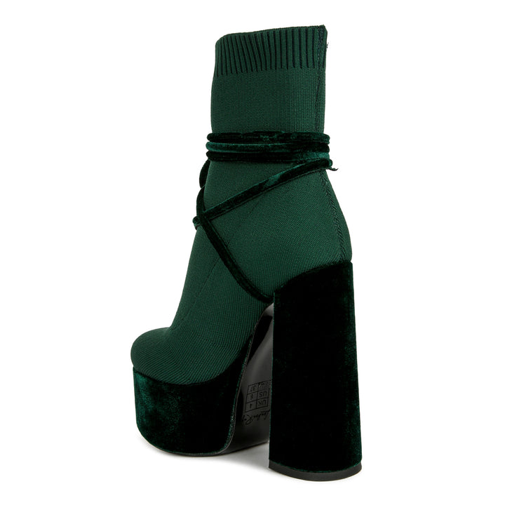 women high heeled velvet knitted boot#color_olive-green