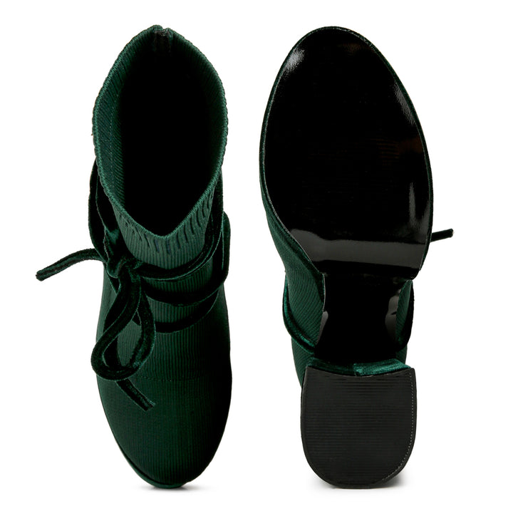 women high heeled velvet knitted boot#color_olive-green