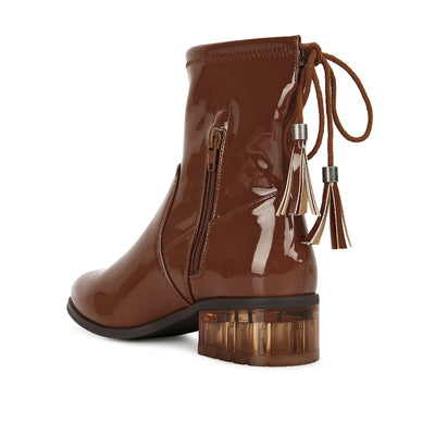 cheer leader tassels detail ankle boots#color_tan