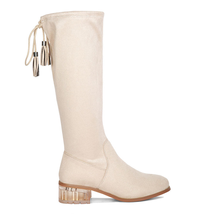 francesca tassels detail short heel calf boot#color_beige