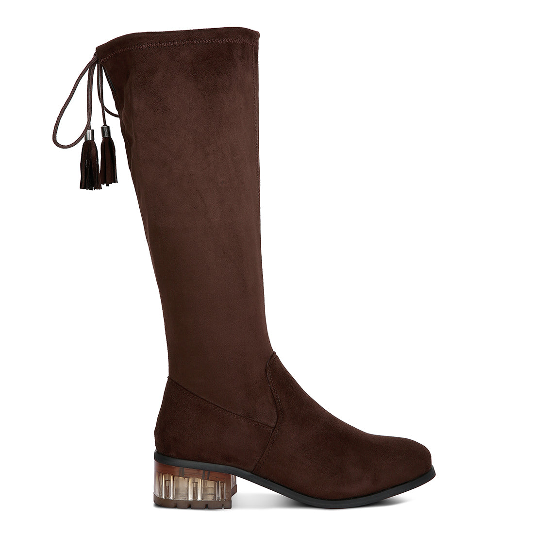 francesca tassels detail short heel calf boot#color_brown