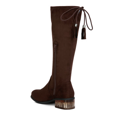 francesca tassels detail short heel calf boot#color_brown
