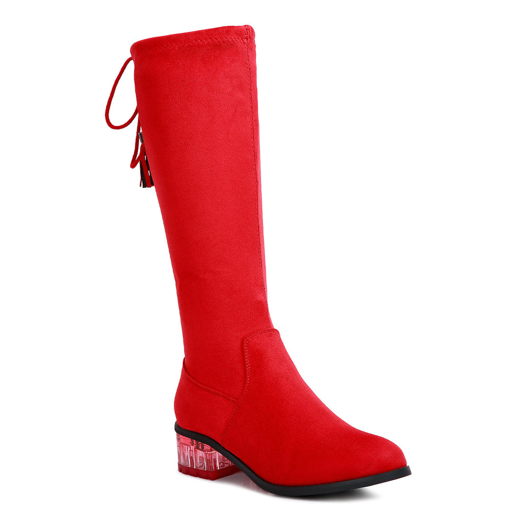 francesca tassels detail short heel calf boot#color_red
