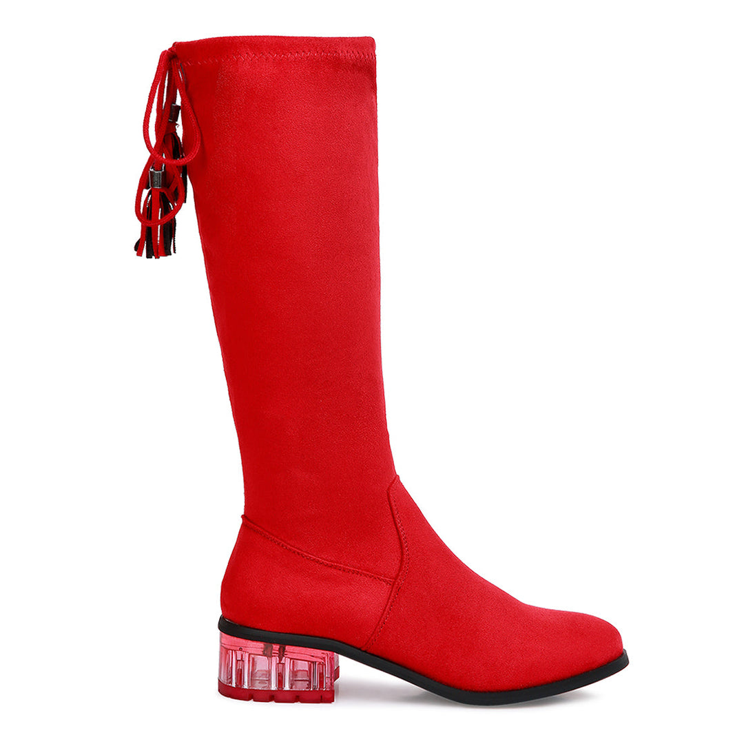francesca tassels detail short heel calf boot#color_red