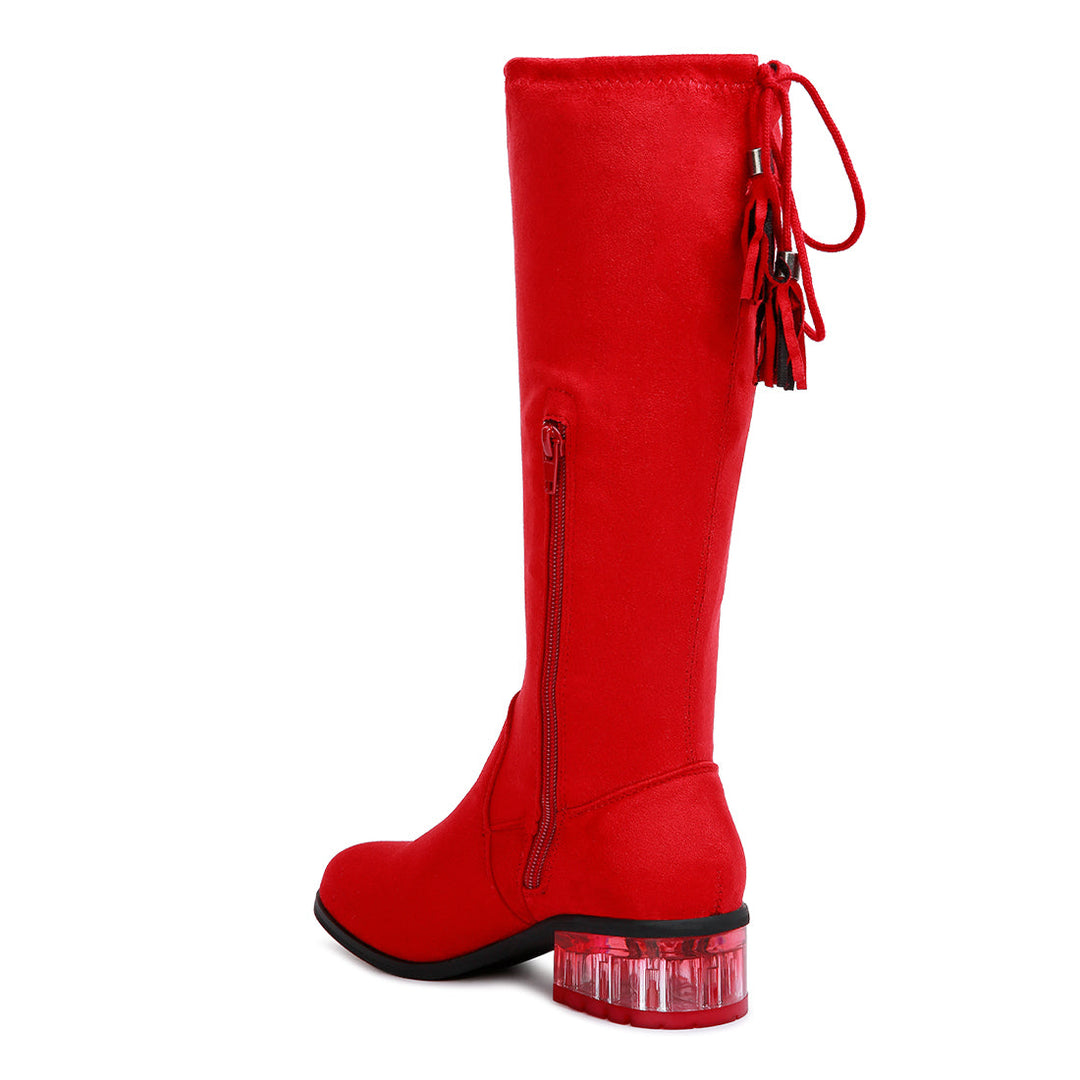 francesca tassels detail short heel calf boot#color_red