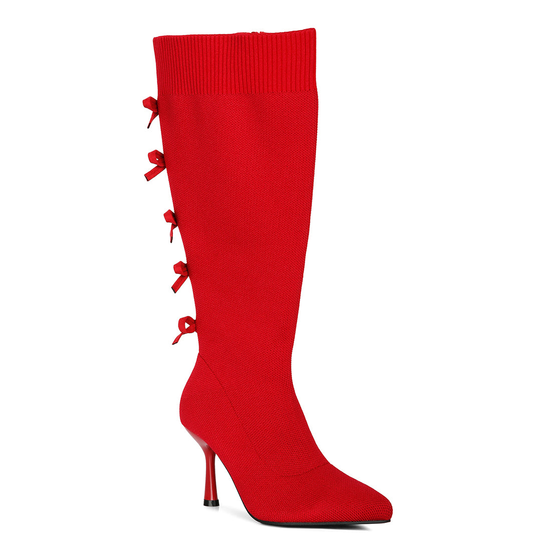 high heel knitted calf boot#color_red