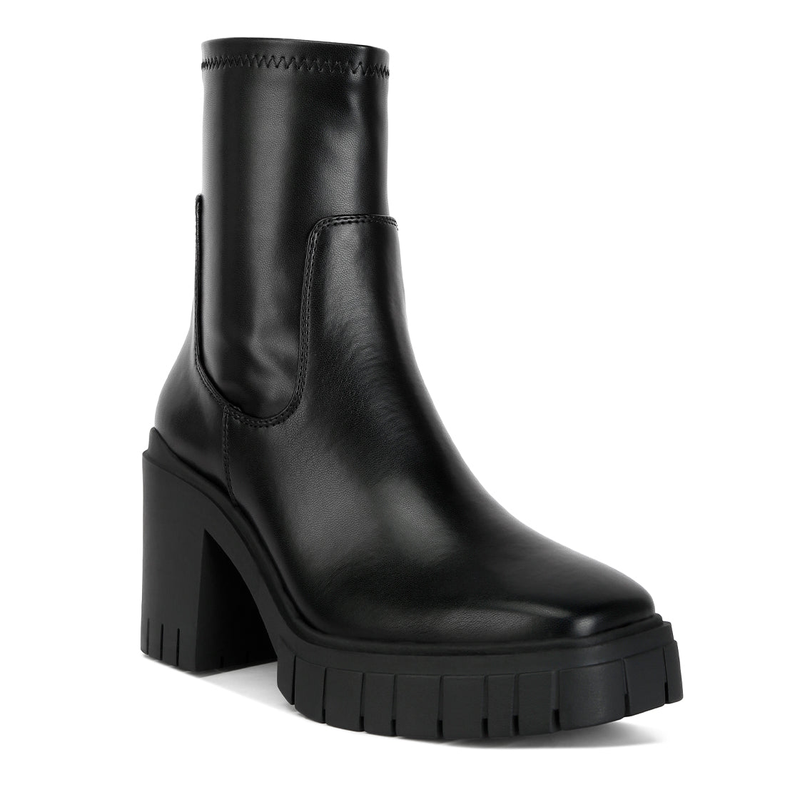 platform heeled ankle boot#color_black