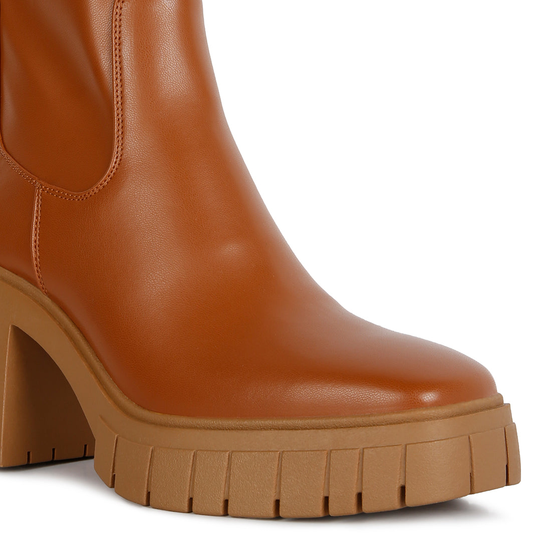 platform heeled ankle boot#color_tan