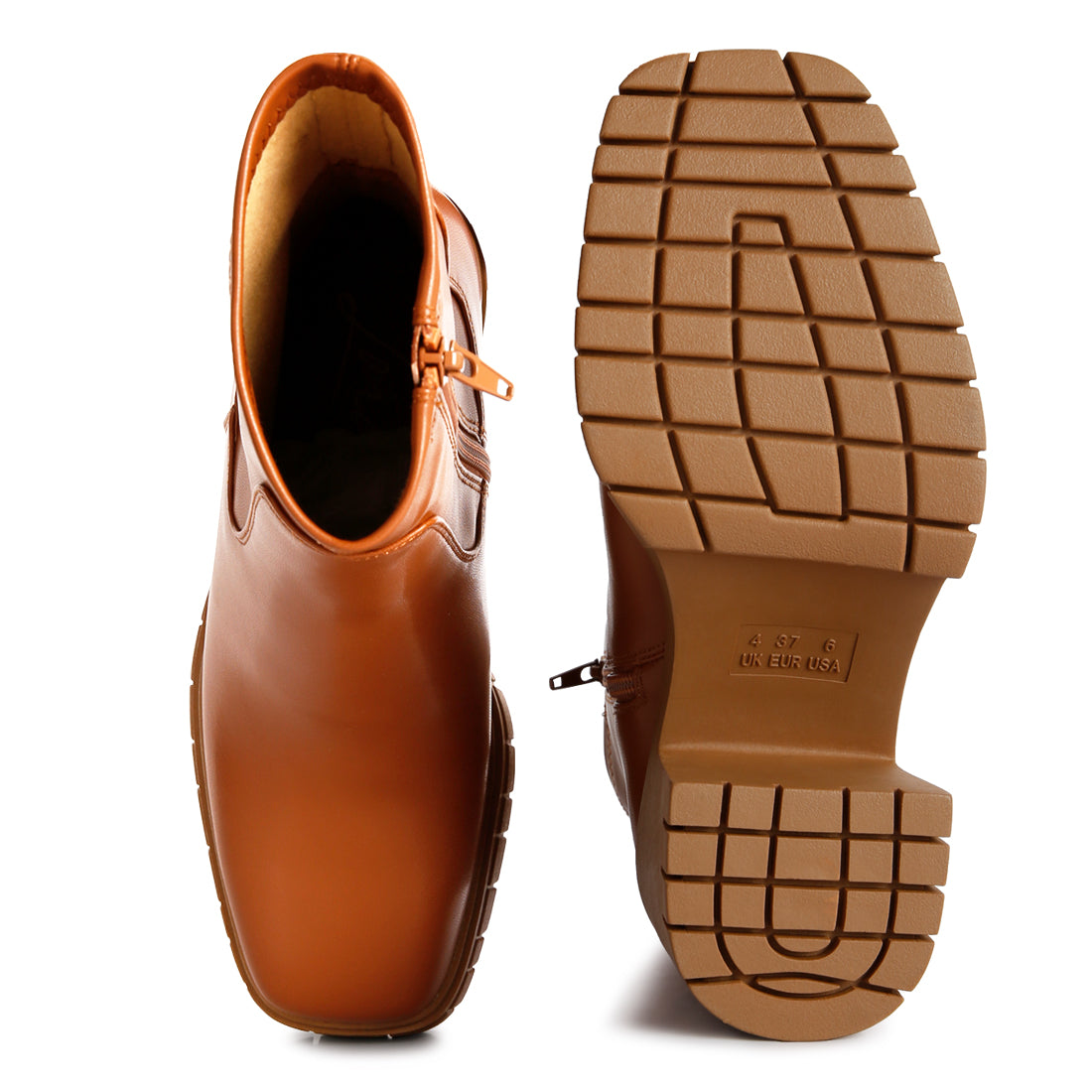 platform heeled ankle boot#color_tan