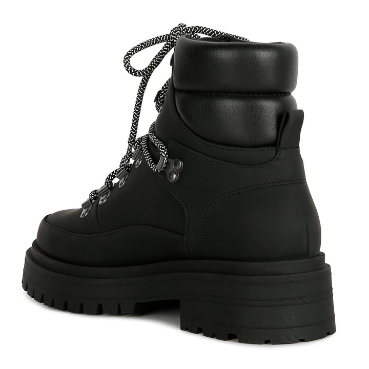 goliath lace up chunky platform biker boots#color_black