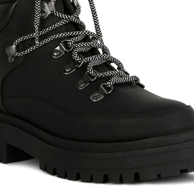 goliath lace up chunky platform biker boots#color_black