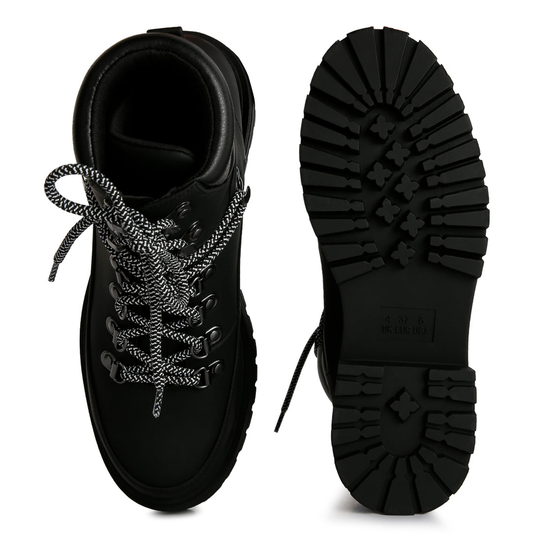 goliath lace up chunky platform biker boots#color_black