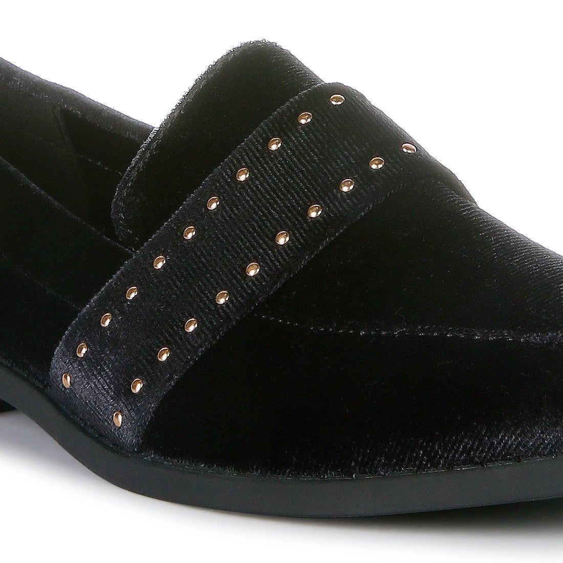 walkin stud detail velvet loafers#color_black
