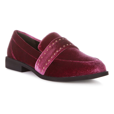 walkin stud detail velvet loafers#color_burgundy