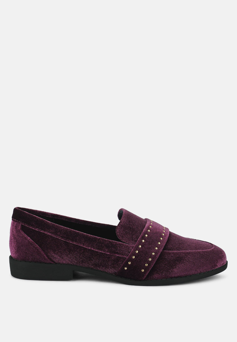women walkin stud detail velvet loafers#color_burgundy