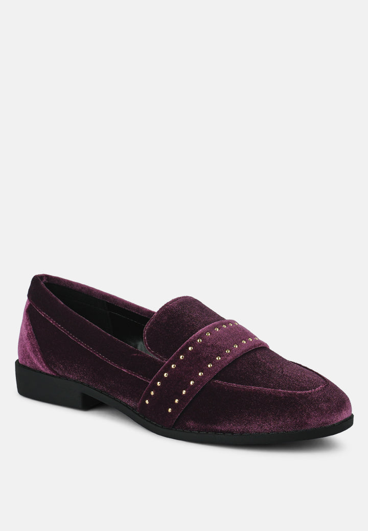 women walkin stud detail velvet loafers#color_burgundy