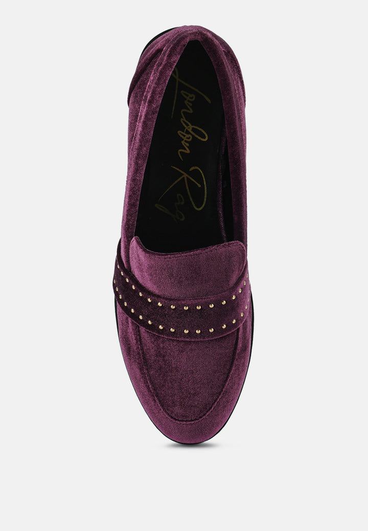 women walkin stud detail velvet loafers#color_burgundy