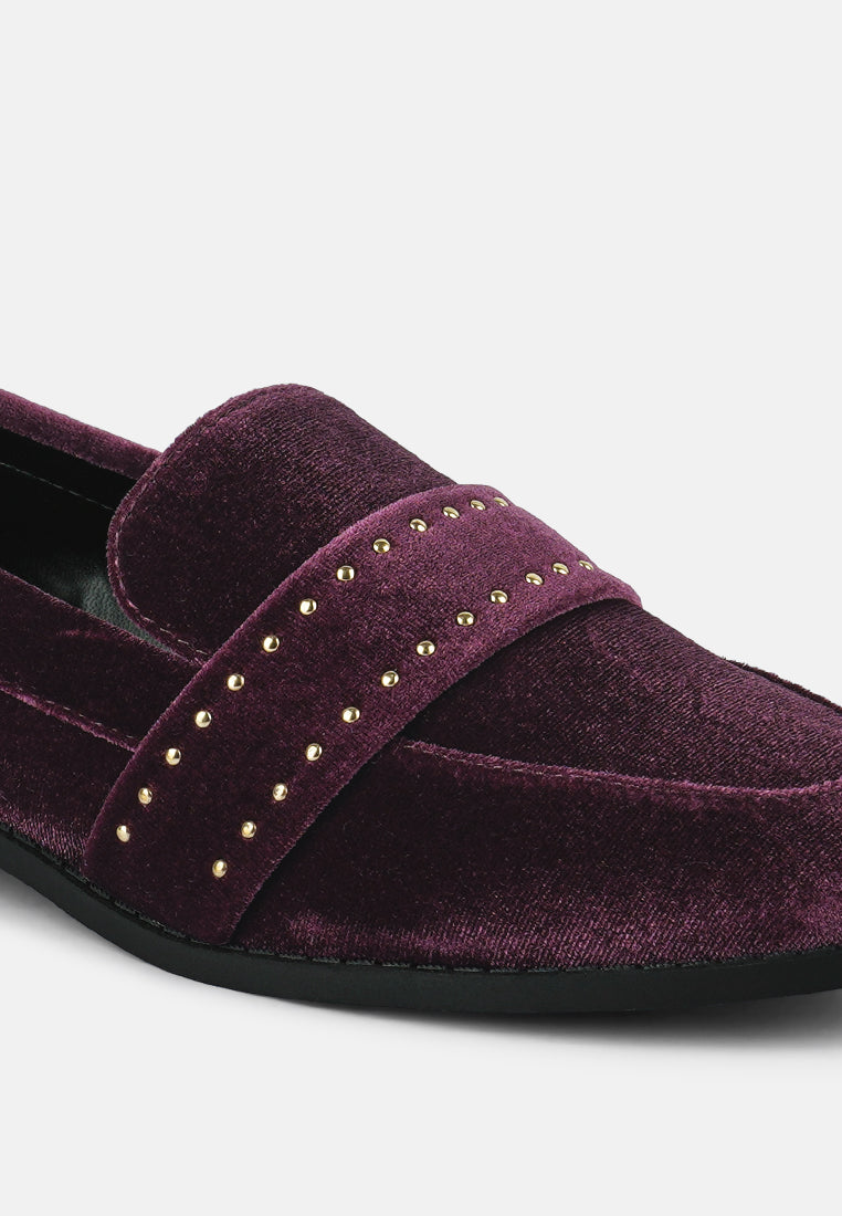 women walkin stud detail velvet loafers#color_burgundy