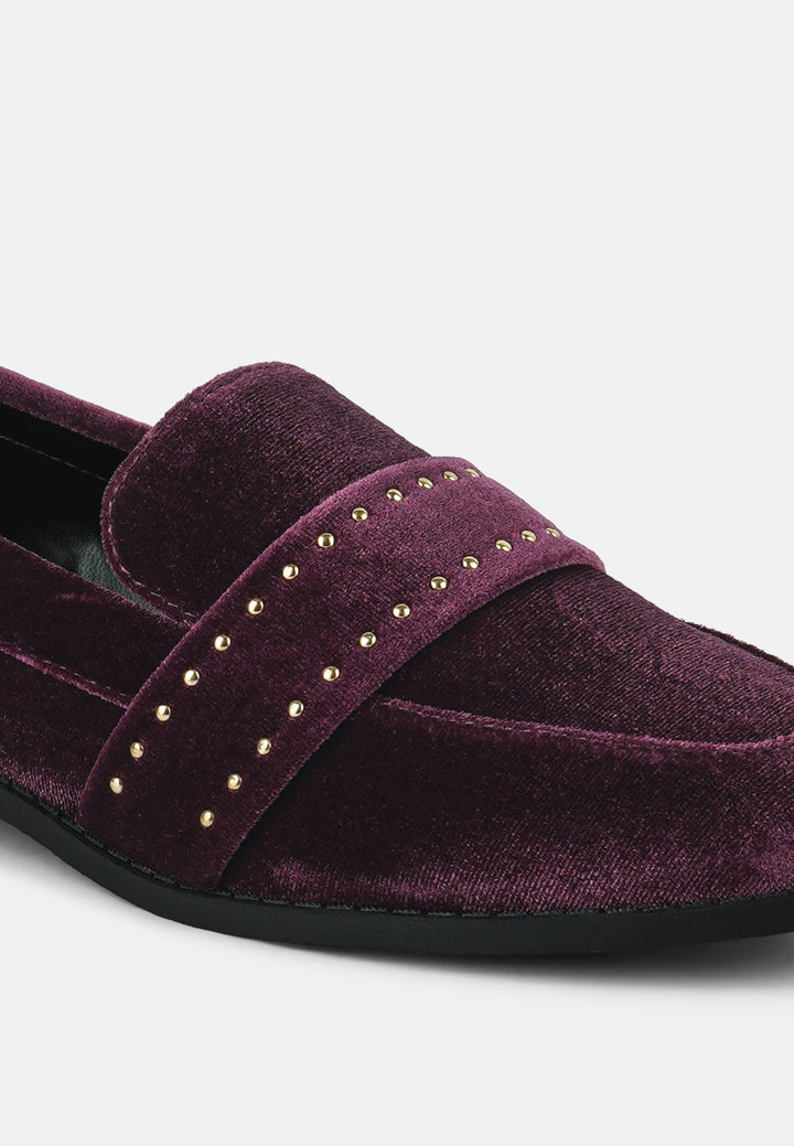 women walkin stud detail velvet loafers#color_burgundy