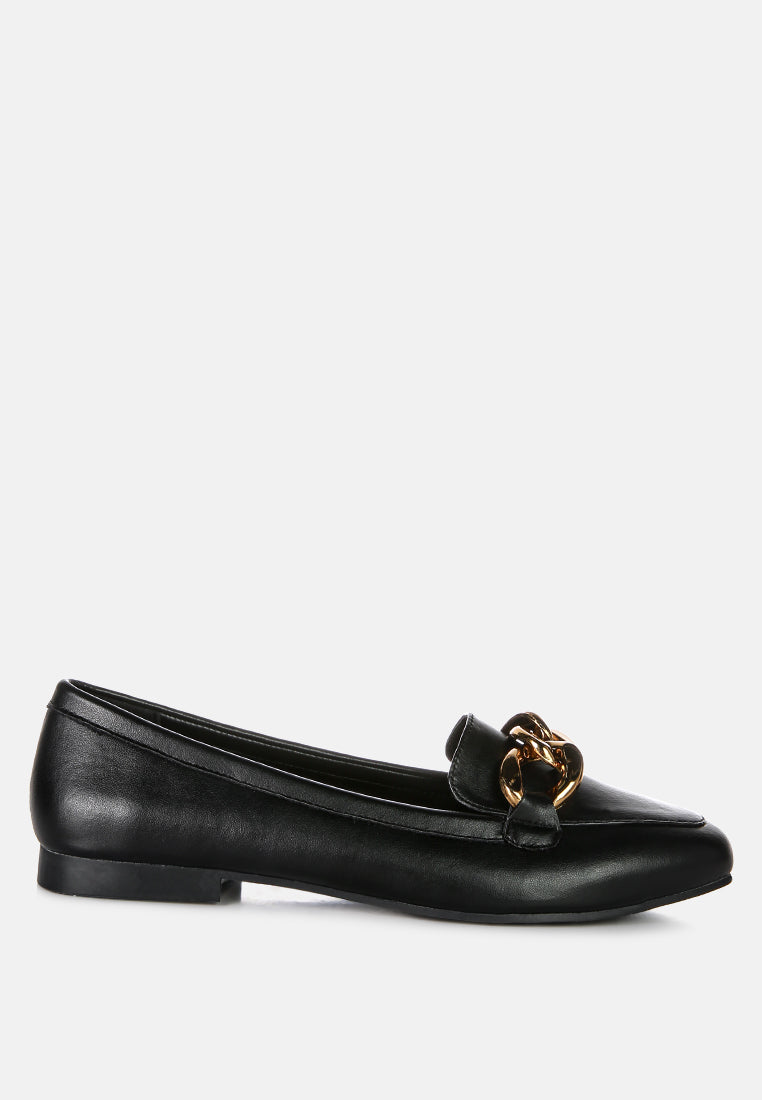 women chunky metal chain loafers#color_black