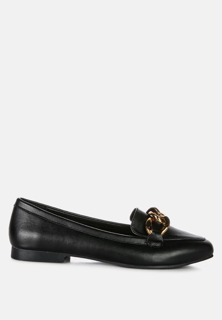 women chunky metal chain loafers#color_black