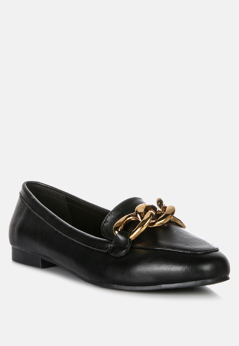 women chunky metal chain loafers#color_black