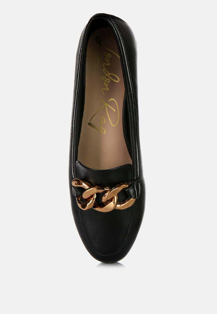 women chunky metal chain loafers#color_black